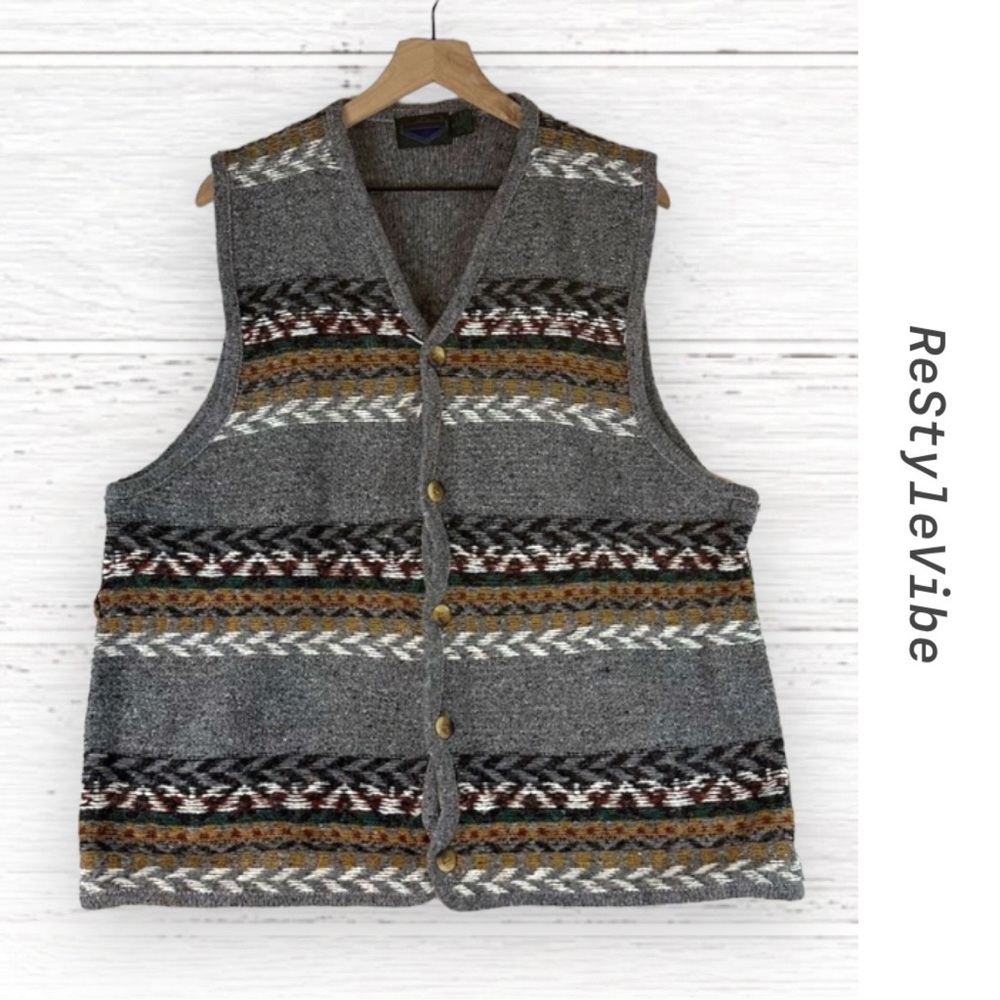 ETCHINGS Men’s Size XL Sweater Vest Wool Blend Button Front VINTAGE Cardigan